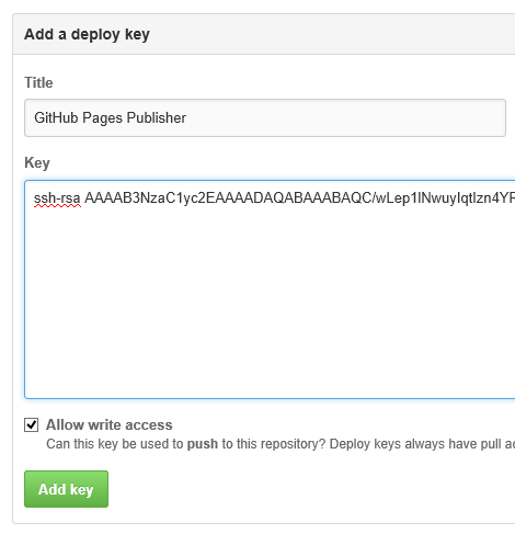 A screenshot of the "Add a deploy key" form.